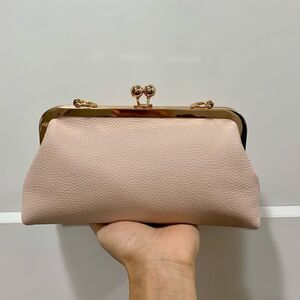 Soft Pink Genuine Pebble Leather Kisslock Clutch/Shoulder Bag/Crossbody